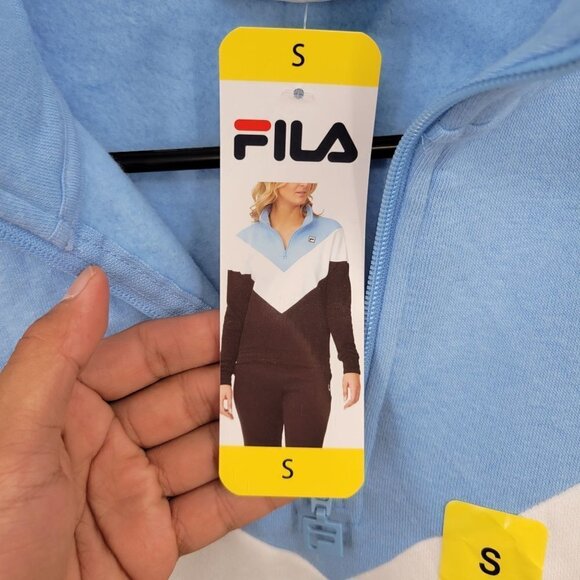 Fila Embroidered 1/4 Zip Mock Neck Sweater Colorblock Longsleeve Small Women NWT - Picture 5 of 13